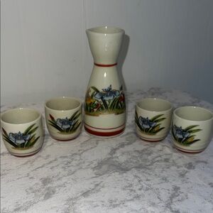 Vintage MCI Floral Ceramic Sake Set with Carafe and Cups